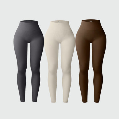 Leggings de canalé en gris, beige y chocolate