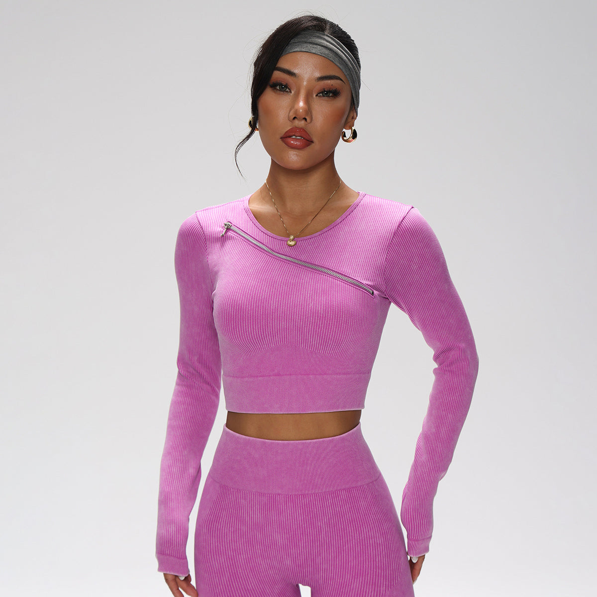 Conjunto deportivo fucsia – top manga larga