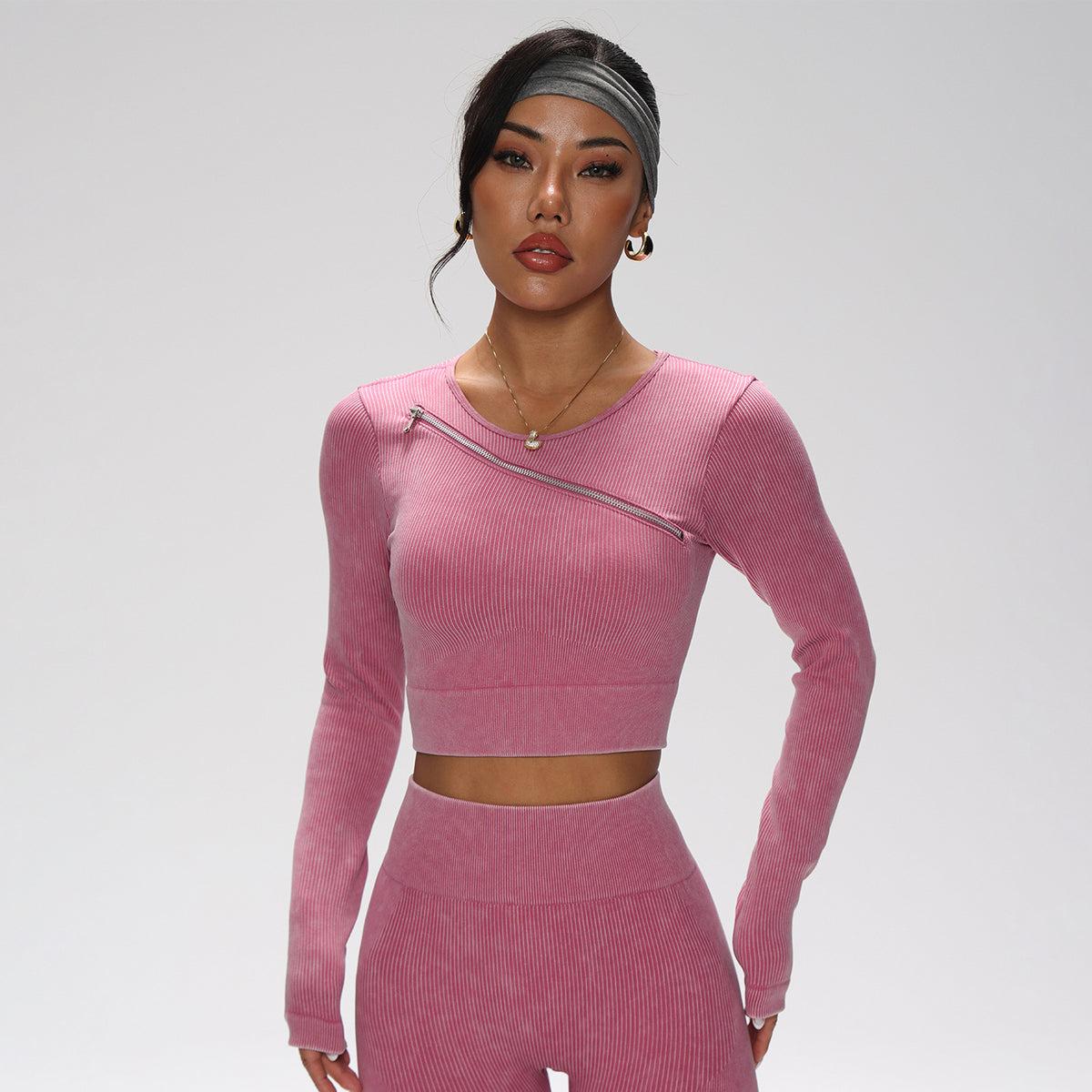 Conjunto deportivo rosa – top manga larga