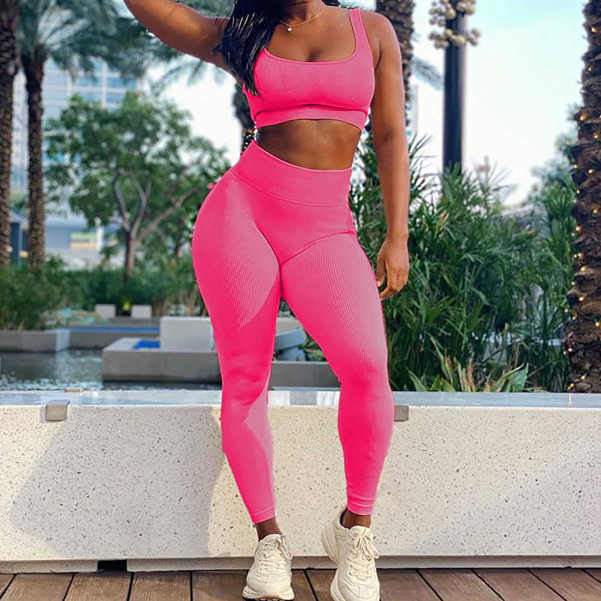 Leggings rosa sin costuras para entrenar
