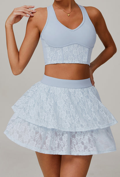 Falda-short de pádel de encaje azul cielo